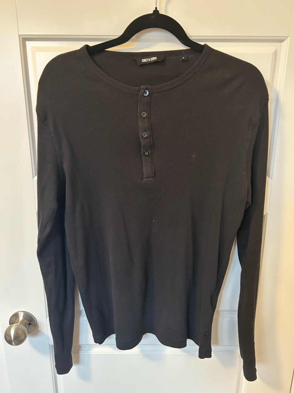 ONLY & SONS Black Ribbed Long-Sleeve Henley